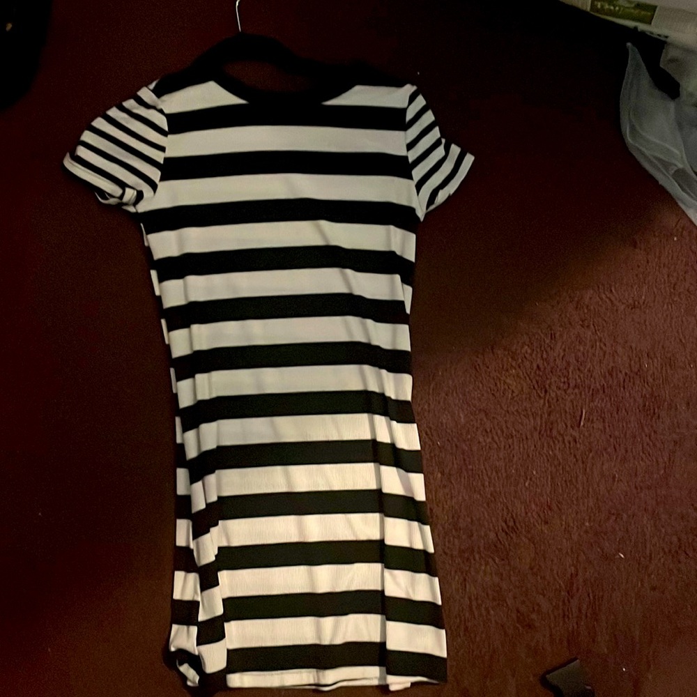 Black and white striped tight dress